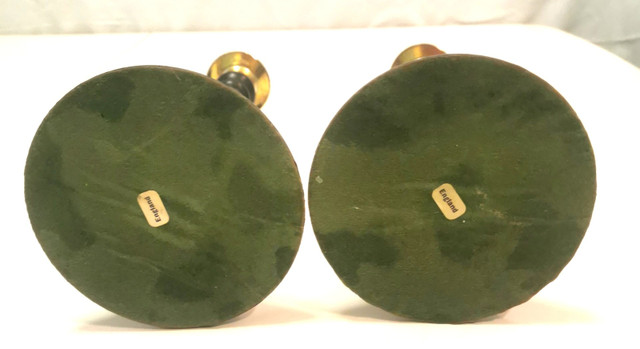 Black Turned Wood & Brass Candlestick Holders C. 1950s England - photo 4