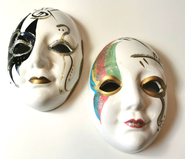 Two Painted Ceramic Masks Vintage made in Taiwan