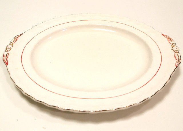 Cream oval platter gold red trim England by Grindley Vintage