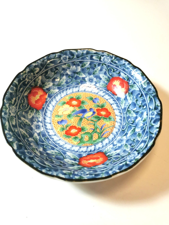 Kutani Porcelain Rice Bowl-Flowers and Blue Bird Early