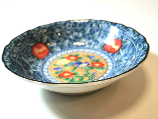 Kutani Porcelain Rice Bowl-Flowers and Blue Bird Early - photo 2