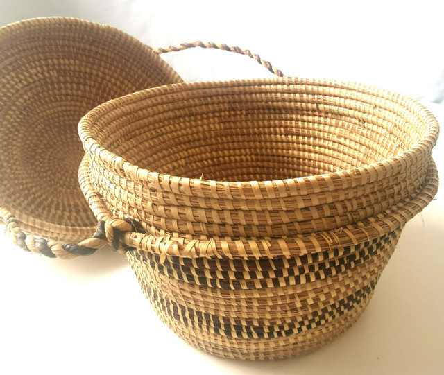 Vintage Botswana Woven Basket with Lid & Strap