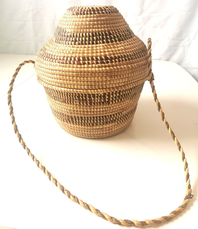 Vintage Botswana Woven Basket with Lid & Strap - photo 2