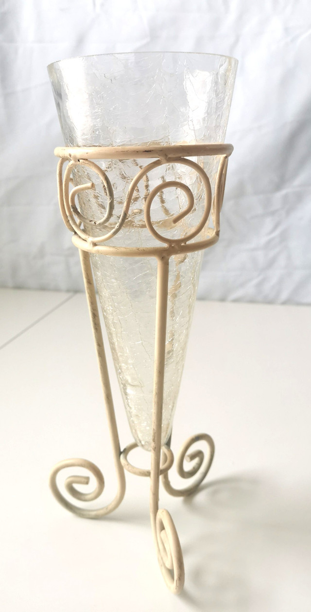 Crackle Glass Vase in a Metal Frame Vintage - photo 2