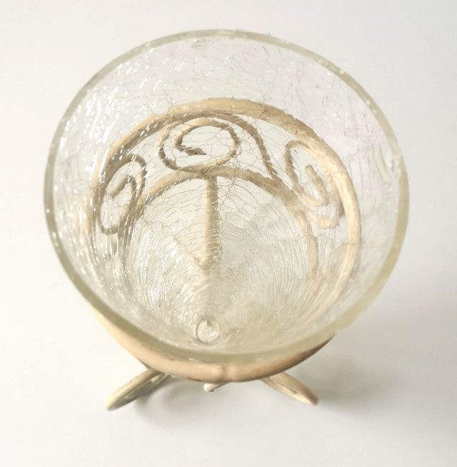 Crackle Glass Vase in a Metal Frame Vintage - photo 3