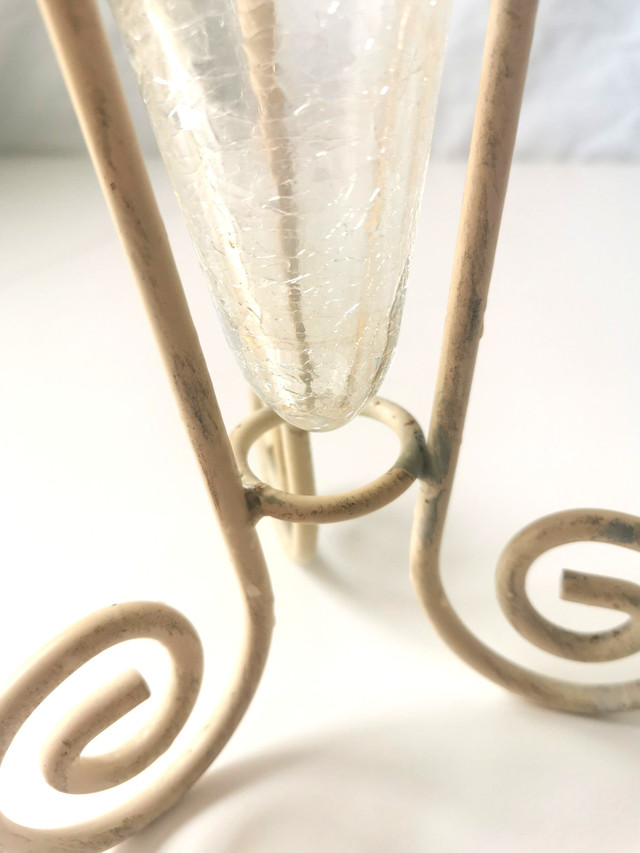 Crackle Glass Vase in a Metal Frame Vintage - photo 4