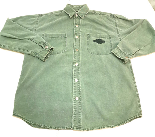 Harley Davidson Green Long Sleeve Vintage Button Down Shirt Med