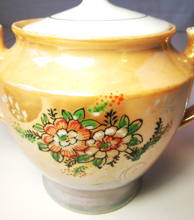 SUGAR BOWL Japanese Lusterware Peach Coloured Vintage - photo 2