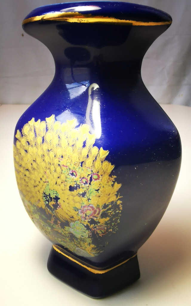 Porcelain Wall Pocket Vintage Japanese Cobalt Blue Gold Peacock