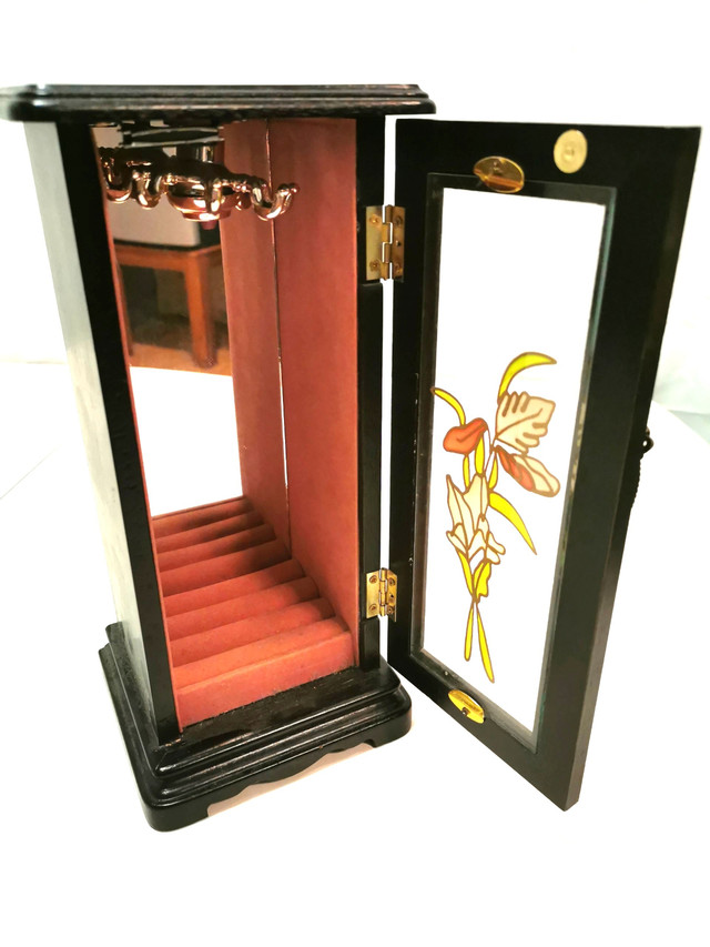 70s Mele & Company Tall Jewelry Box Black Floral Etched Japan - photo 5