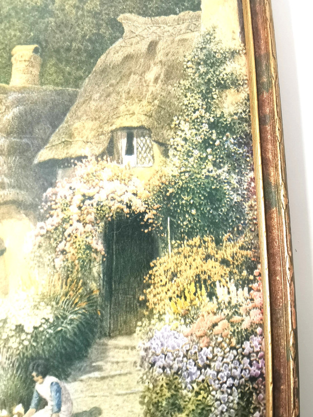 In The Hills of Devon Thatched Cottage Woman Feeding Ducks Vint. - photo 5