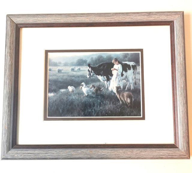 VINTAGE Robert Duncan Print Girl Cow Geese