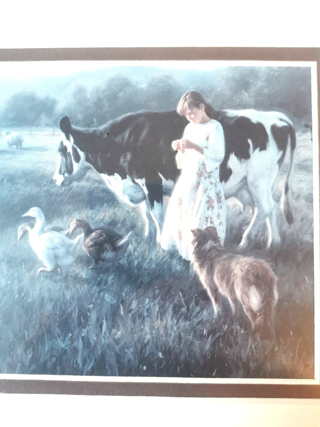 VINTAGE Robert Duncan Print Girl Cow Geese - photo 2