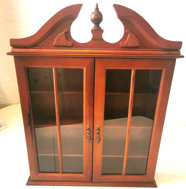 60s Solid Wood Curio Cabinet Brass Pull inc 8 Vint. Figures