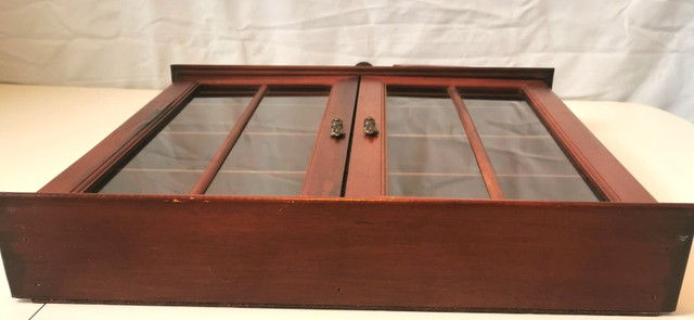 60s Solid Wood Curio Cabinet Brass Pull inc 8 Vint. Figures - photo 3