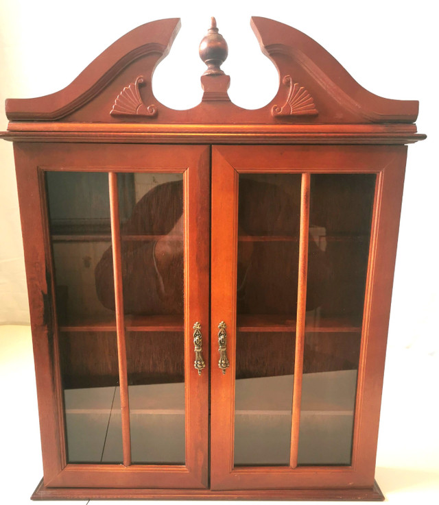 60s Solid Wood Curio Cabinet Brass Pull inc 8 Vint. Figures - photo 5