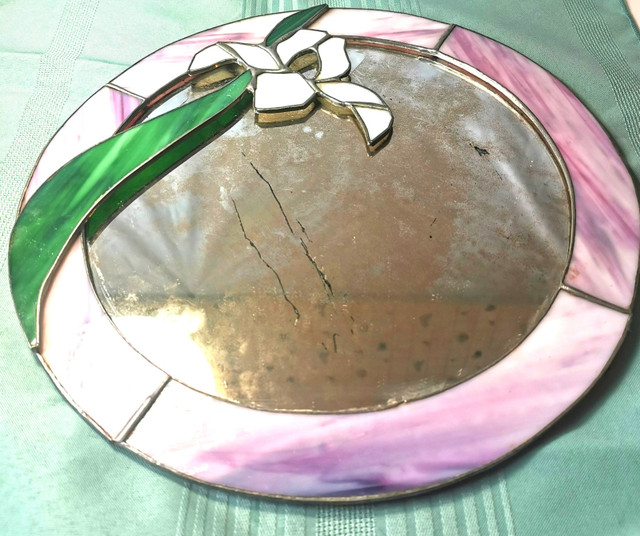 Stained glass mirror featuring an iris flower design older vinta - photo 2