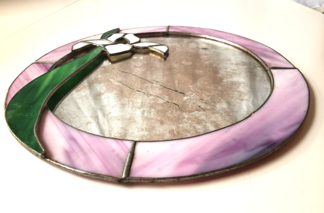 Stained glass mirror featuring an iris flower design older vinta - photo 4