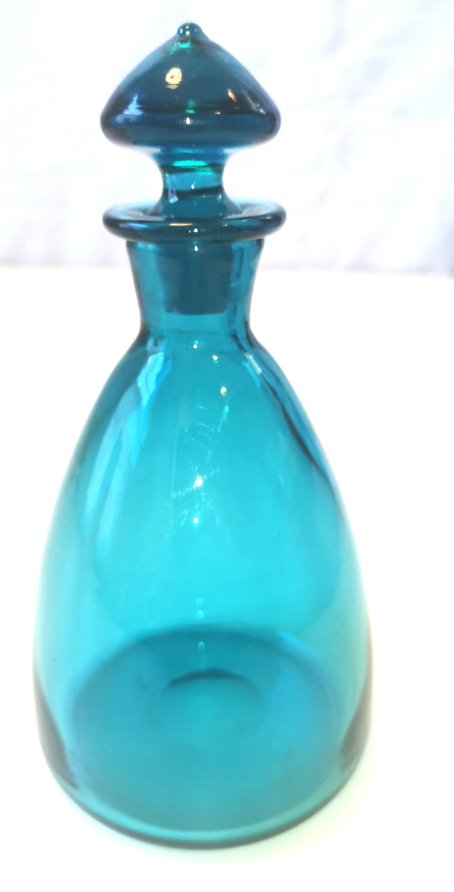 Decanter Light Blue Blown Glass Vintage Stylish