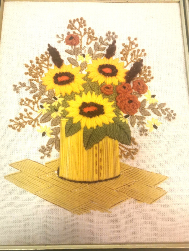 Vintage Floral Crewel Pictures in Wooden Frames - photo 2