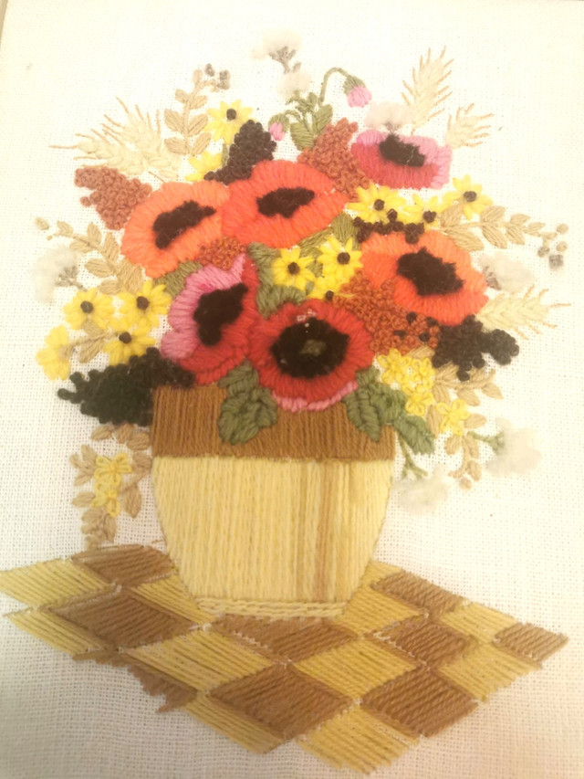Vintage Floral Crewel Pictures in Wooden Frames - photo 3