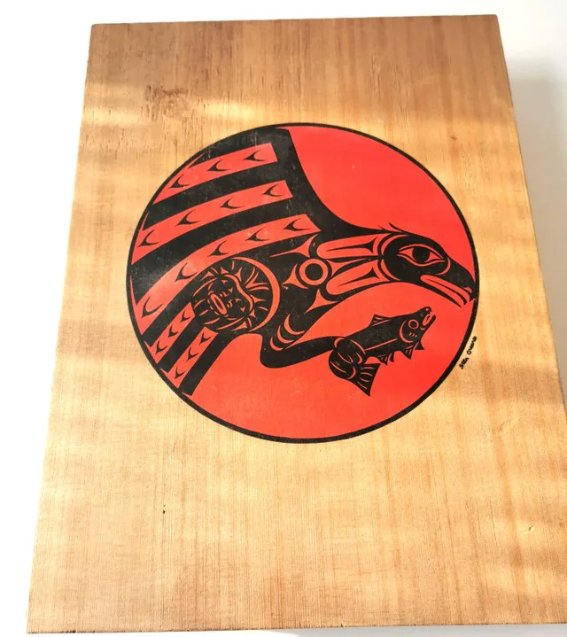 Cedar Box with LId Smoked Salmon box from 80s signed by Sam Gree thumbnail