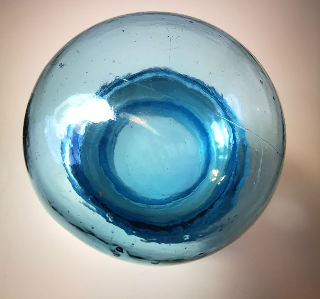 Glass Jar Blue Apothecary Bottle Bubble Top Lid Made in Belgium - photo 2