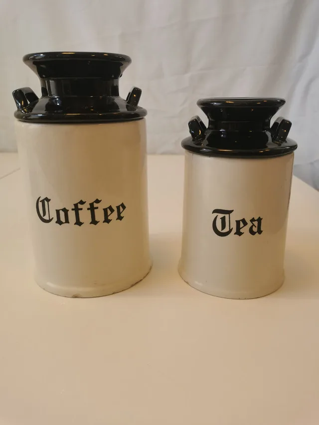 Coffee and Tea "Milk Jug" Cannisters Black and White Vintage 70s thumbnail
