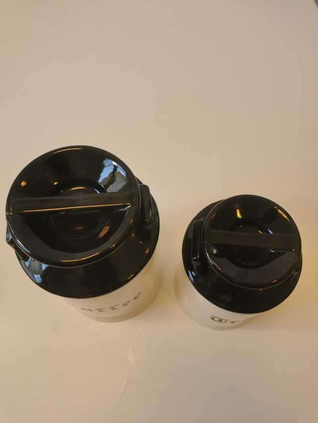 Coffee and Tea "Milk Jug" Cannisters Black and White Vintage 70s - photo 2