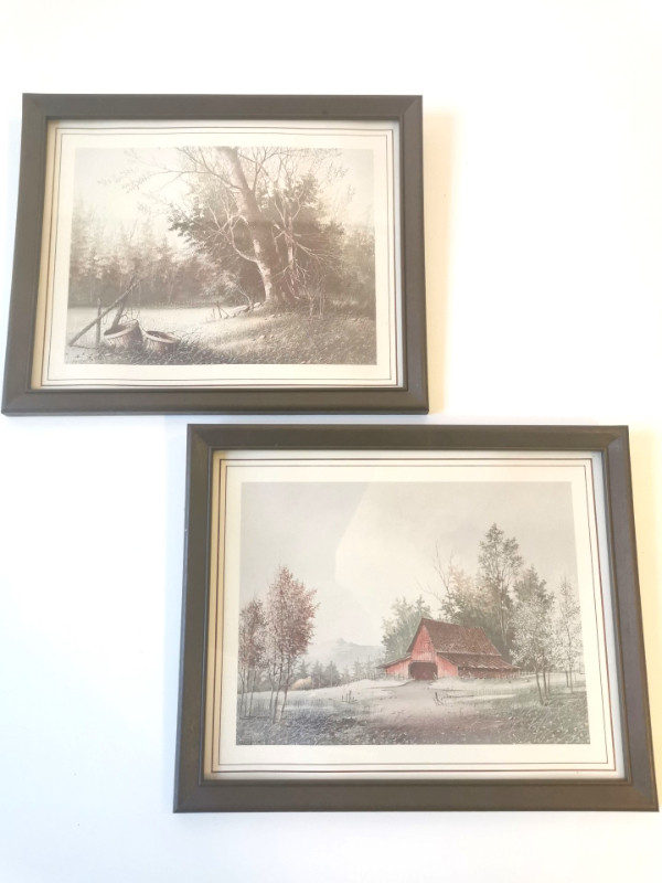 Watercolour Prints Pair of Country Landscape Scene's Vintage