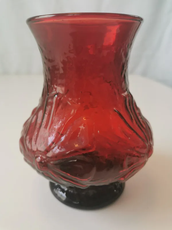 Vintage Anchor Hocking Rainflower Royal Ruby Red Glass Vase thumbnail