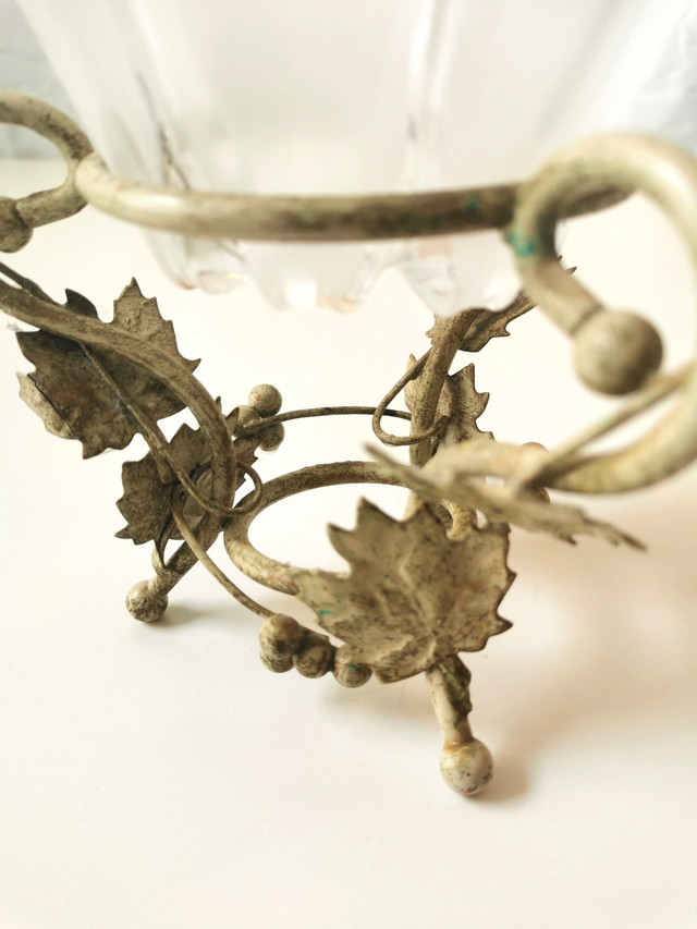 Mid-Century Glass Flower Bowl on Metal Stand - photo 2