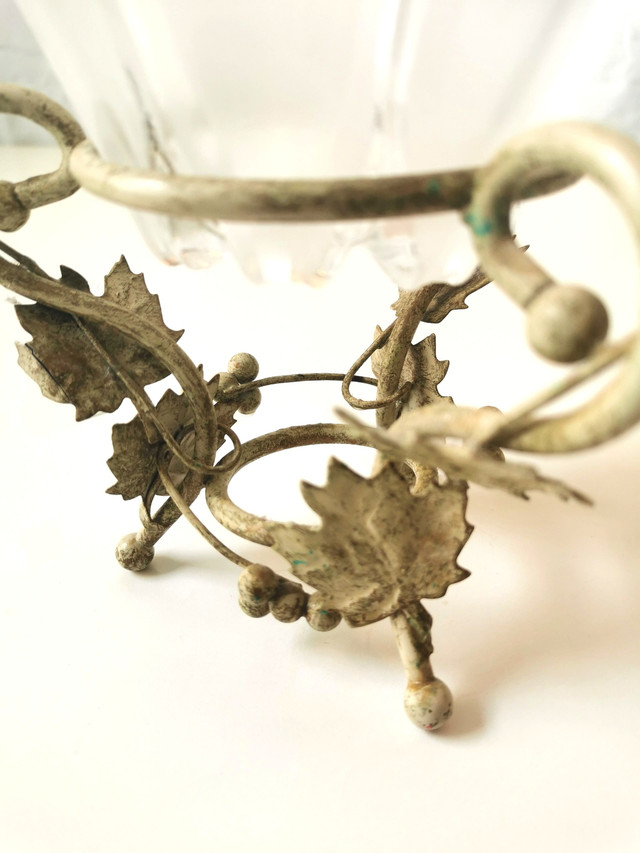 Mid-Century Glass Flower Bowl on Metal Stand - photo 3