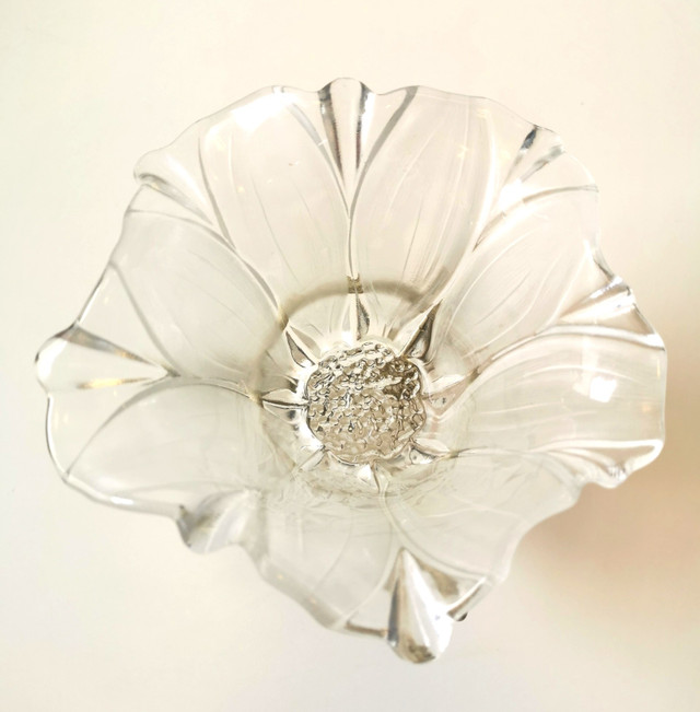 Mid-Century Glass Flower Bowl on Metal Stand - photo 4
