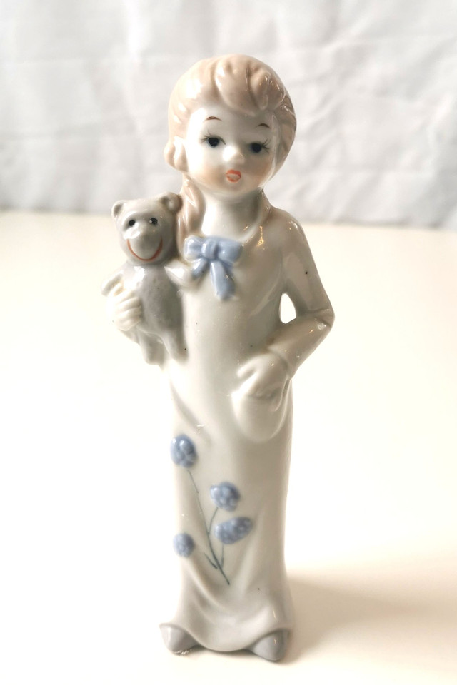 Vintage East German GDR Porcelain Figurine Girl with Teddy Bear