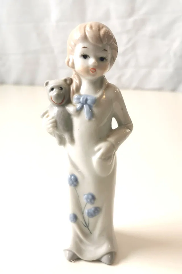 Vintage East German GDR Porcelain Figurine Girl with Teddy Bear thumbnail