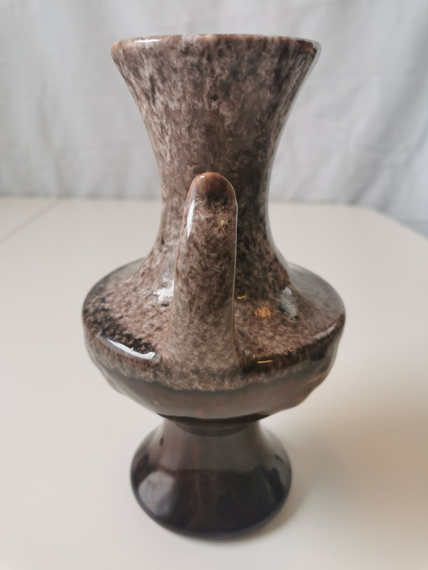 Vase Ceramic Brown Wite Drip Glaze MCM Ornate Double Handle 1960 - photo 2