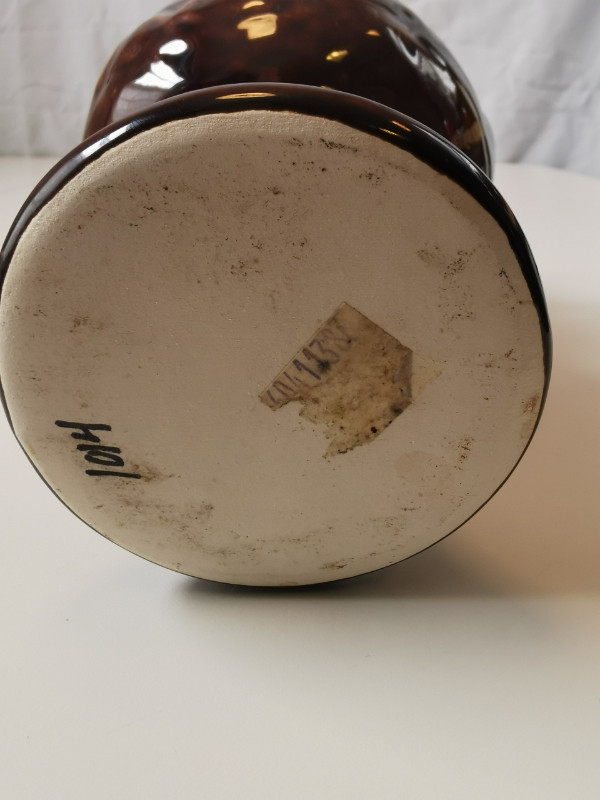 Vase Ceramic Brown Wite Drip Glaze MCM Ornate Double Handle 1960 - photo 5