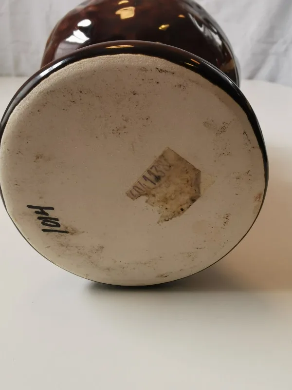 Vase Ceramic Brown Wite Drip Glaze MCM Ornate Double Handle 1960 image indicator(5)