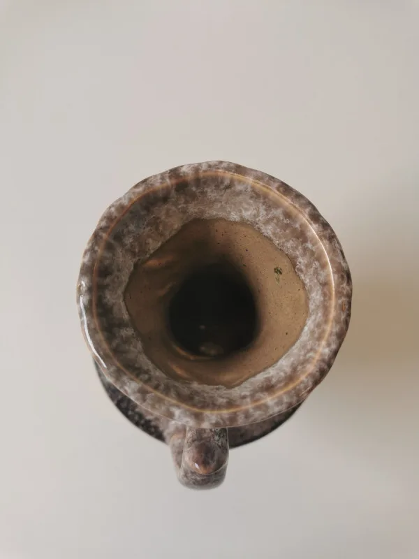 Vase Ceramic Brown Wite Drip Glaze MCM Ornate Double Handle 1960 image indicator(9)