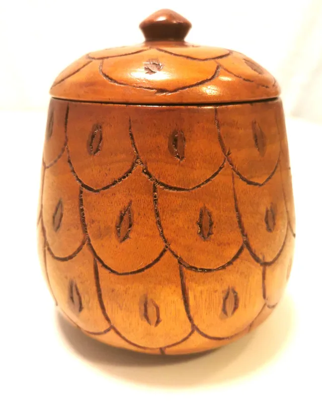 Acorn Hardwood Lidded Container Hand Carved Vintage thumbnail