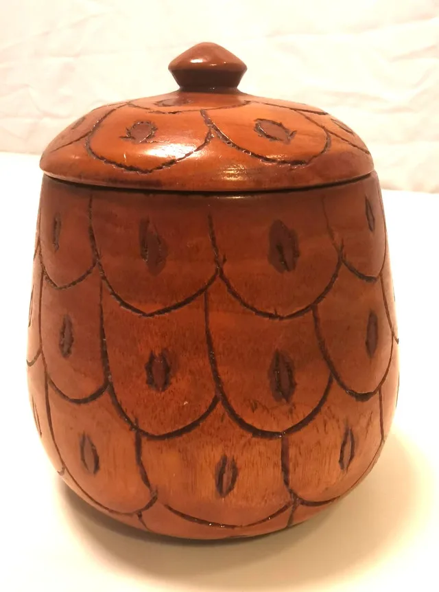 Acorn Hardwood Lidded Container Hand Carved Vintage image indicator(10)