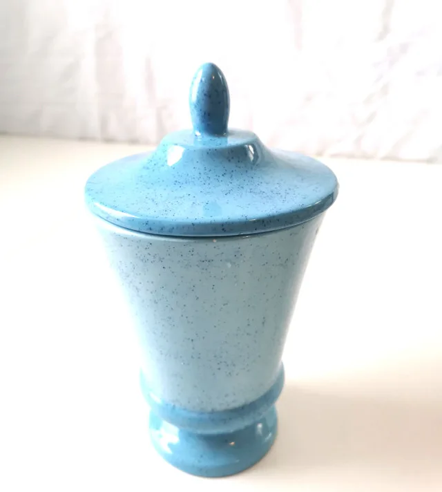 Blue Speckled Ceramic Lidded Urn Jar Canister Retro 1970s thumbnail