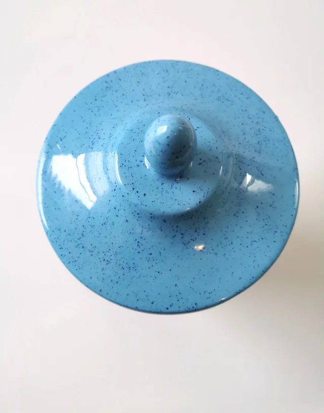 Blue Speckled Ceramic Lidded Urn Jar Canister Retro 1970s image indicator(3)