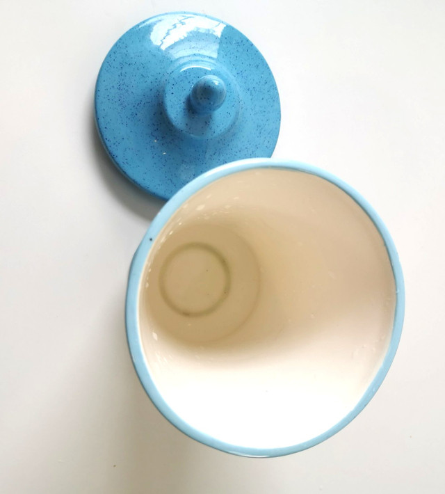 Blue Speckled Ceramic Lidded Urn Jar Canister Retro 1970s - photo 4
