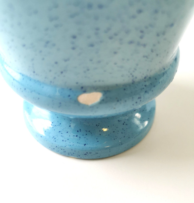 Blue Speckled Ceramic Lidded Urn Jar Canister Retro 1970s - photo 5