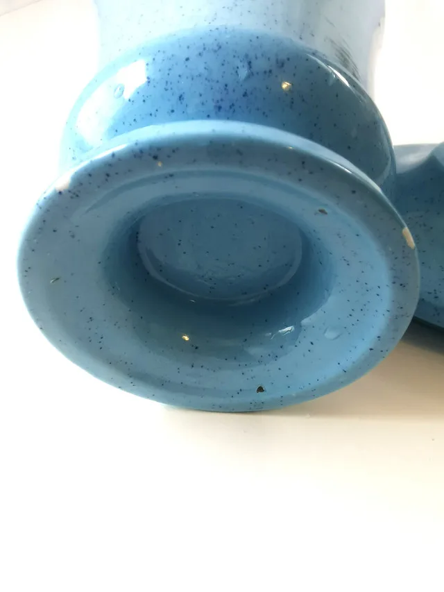 Blue Speckled Ceramic Lidded Urn Jar Canister Retro 1970s image indicator(7)
