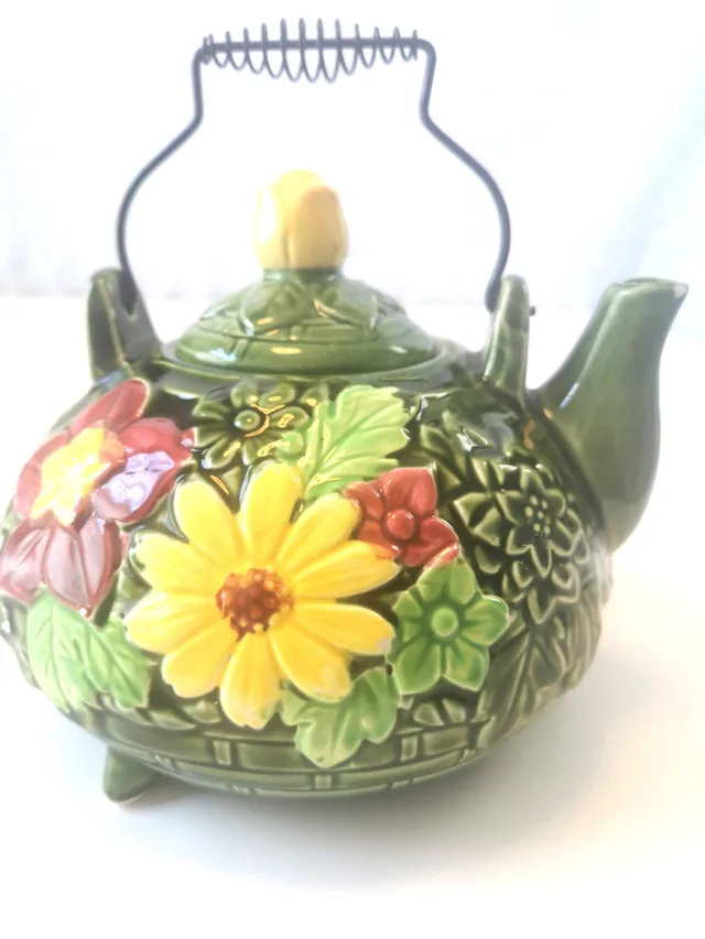 Tea Pot National Silver Company Nagoya Japan Vintage Botanical image indicator(3)