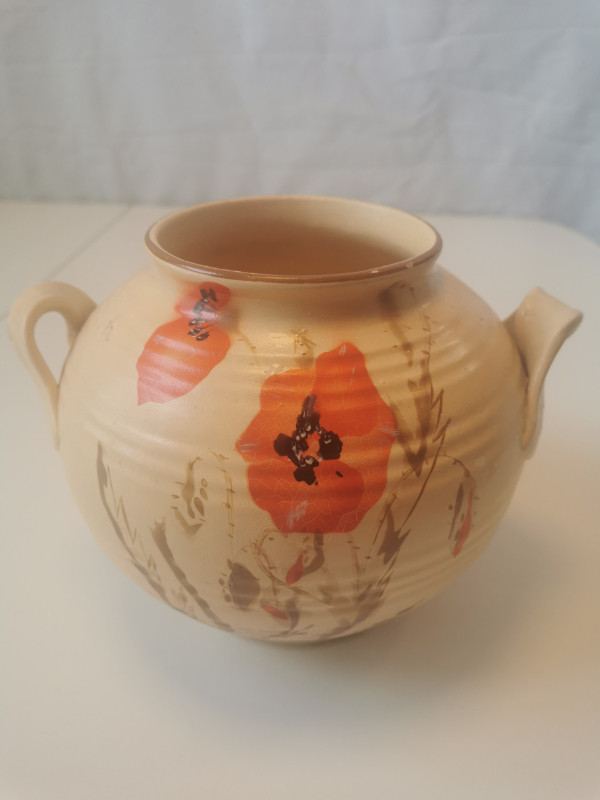 Ceramic Vase Botanical Poppies unique peppermint twist handles