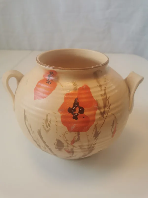 Ceramic Vase Botanical Poppies unique peppermint twist handles thumbnail